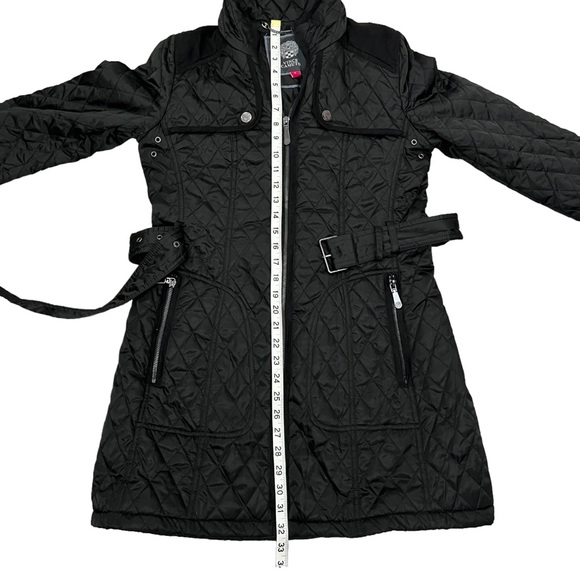 Vince Camuto Women's Quilted Jacket Size Small Belted Black Faux Suede Trim - Picture 10 of 15